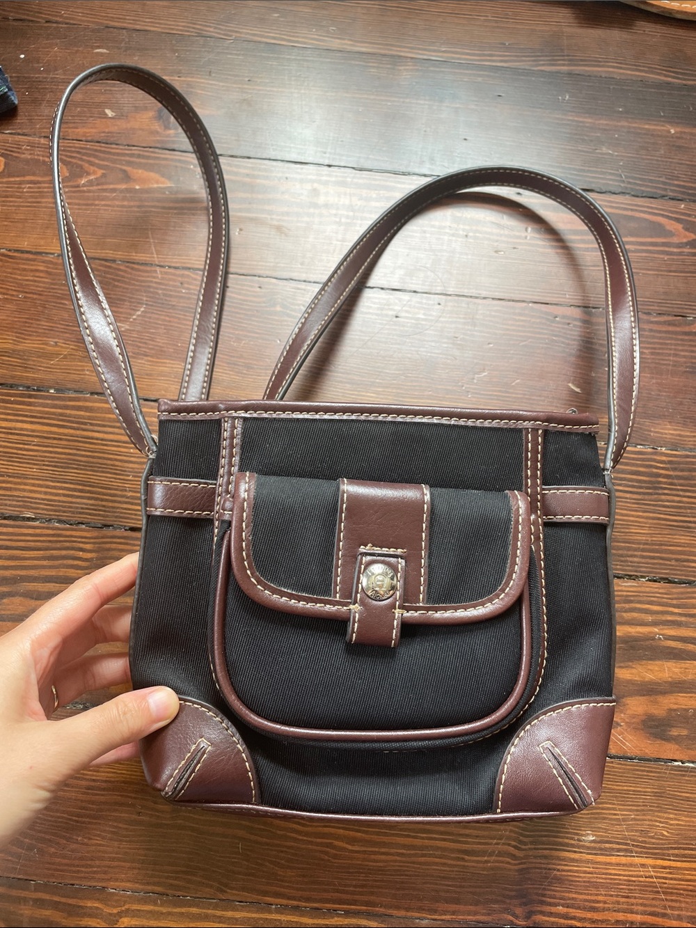 Étienne Aigner Leather and Canvas Brown and Black Cross Body Bag